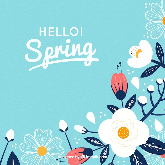 Spring background with flowers in flat
style
