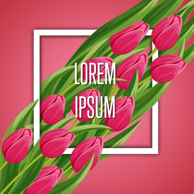 Spring banner with blooming tulip and copy space Premium Vector