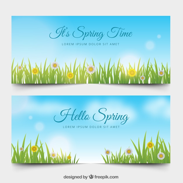 Spring banners in realistic style