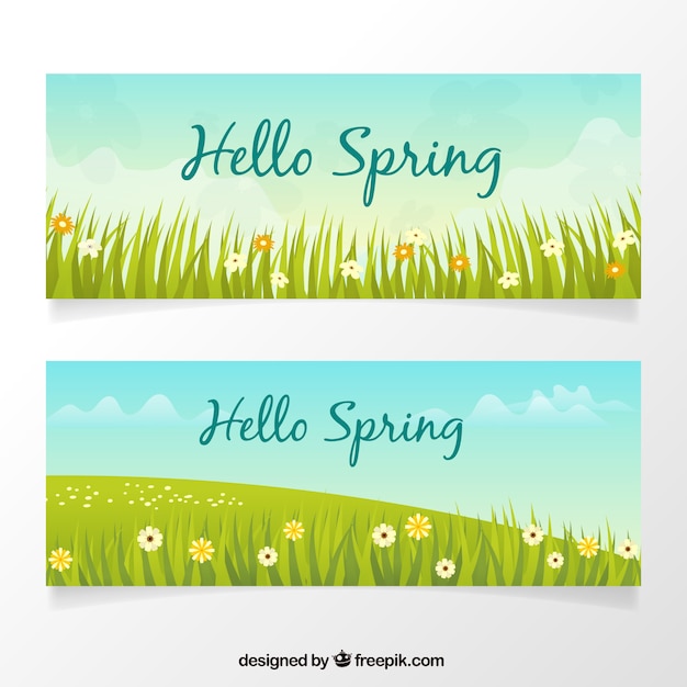 Spring banners with grass