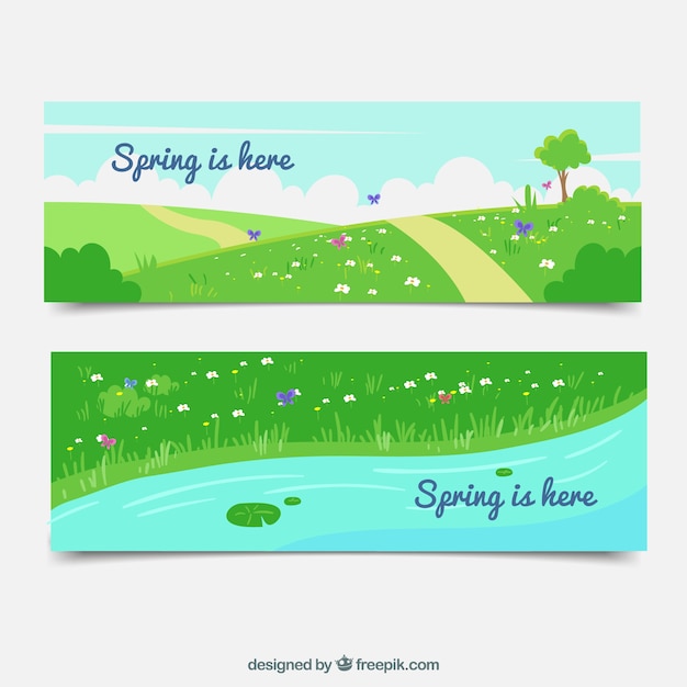 Spring banners with landscape