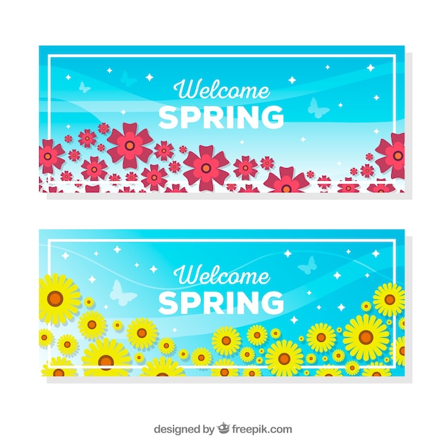 Spring banners with red and yellow\
flowers