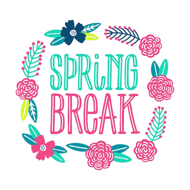 Free Vector | Spring break lettering with flowers