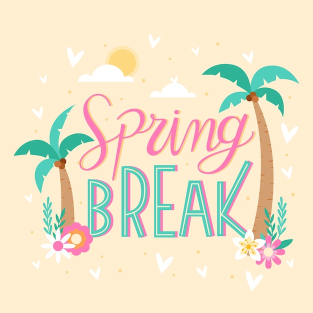 Free Vector | Spring break lettering with palm trees