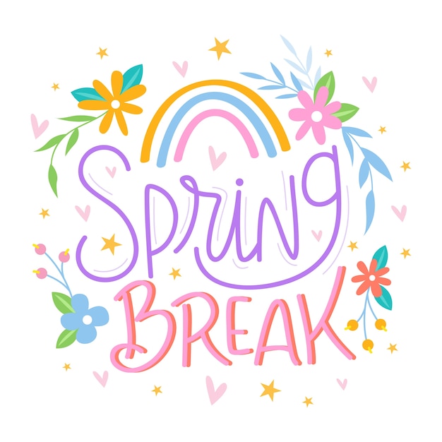 Free Vector | Spring break lettering with rainbow