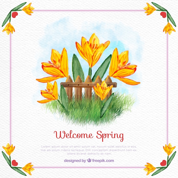 Spring card of yellow watercolor flowers