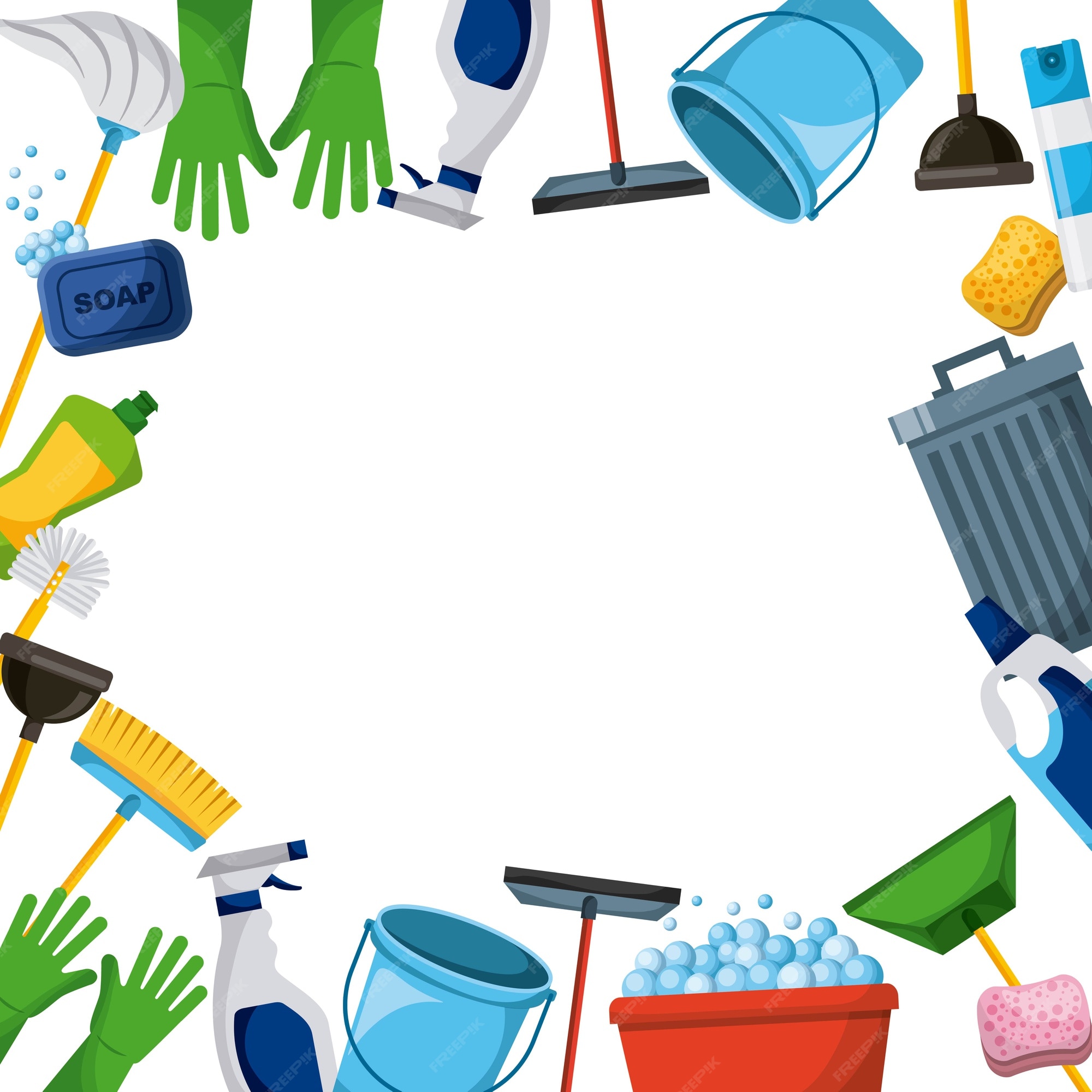 Premium Vector Spring cleaning supplies border