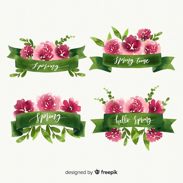 Download Spring floral ribbon collection Vector | Free Download