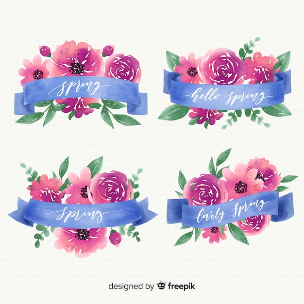 Download Spring floral ribbon collection Vector | Free Download