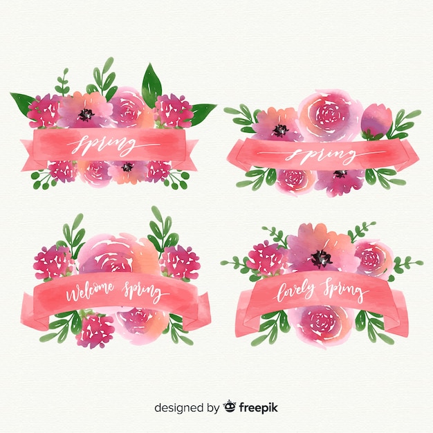 Download Spring floral ribbon collection | Free Vector