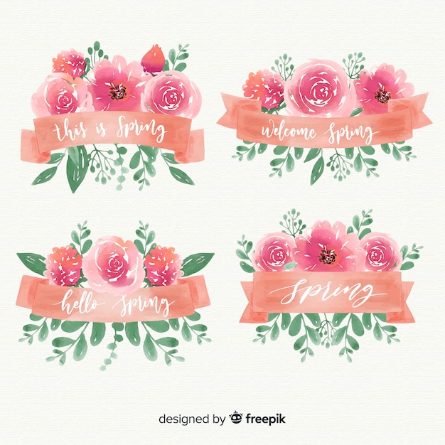 Download Spring floral ribbon collection | Free Vector