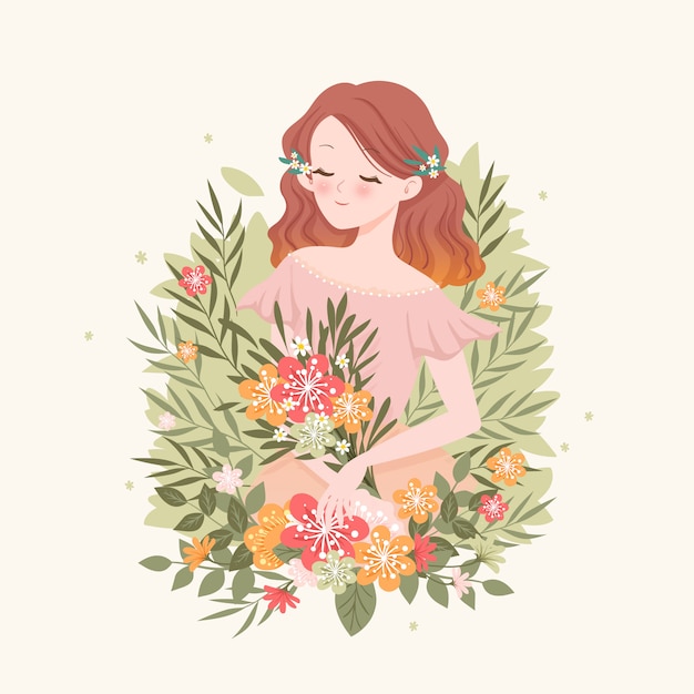 Download Spring floral woman portrait illustration Vector | Premium Download