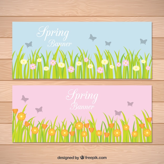 Spring flower and grass banners