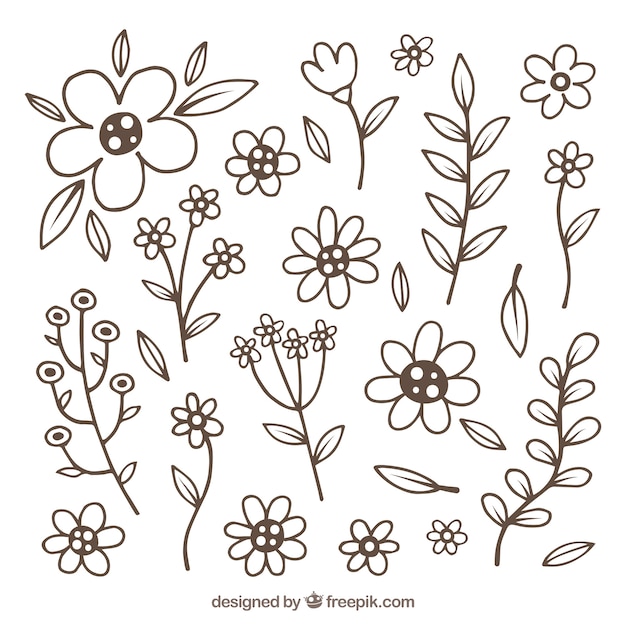 Spring flower collection in hand drawn
style