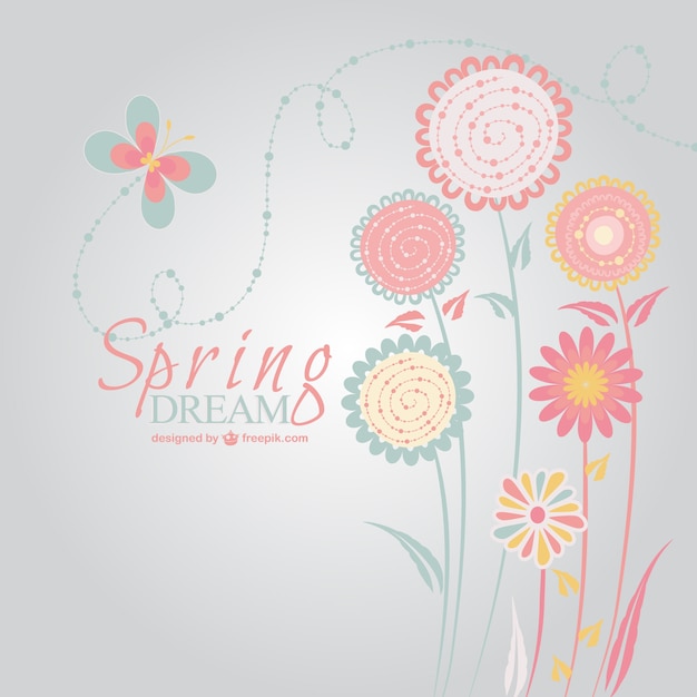 Spring flowers and butterfly background