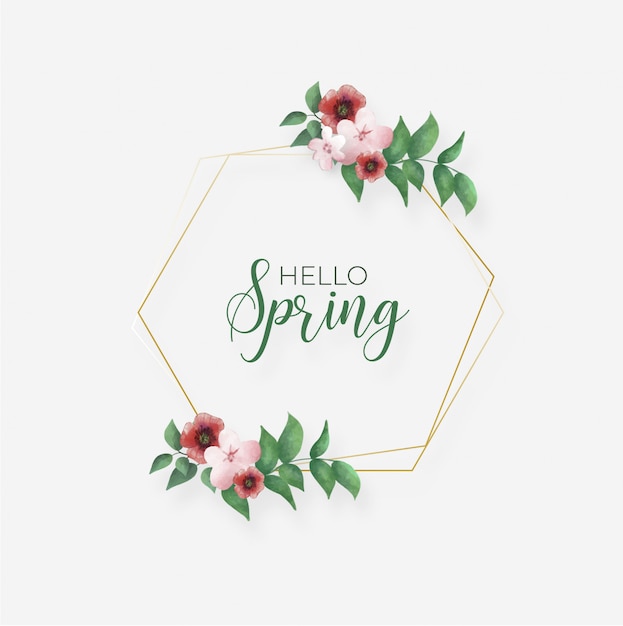 Spring frame with leaves and flowers Free Vector