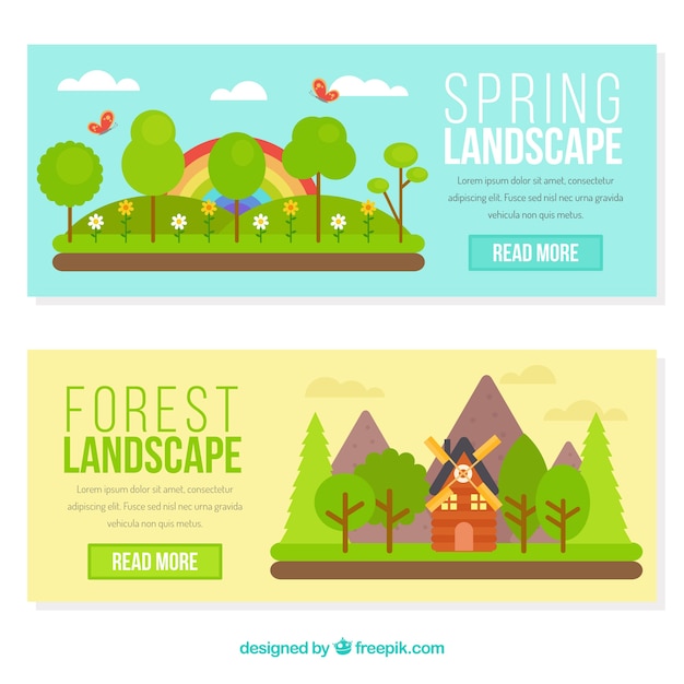 Spring landscape banners in flat design