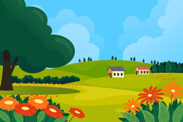 Premium Vector | Spring landscape scene