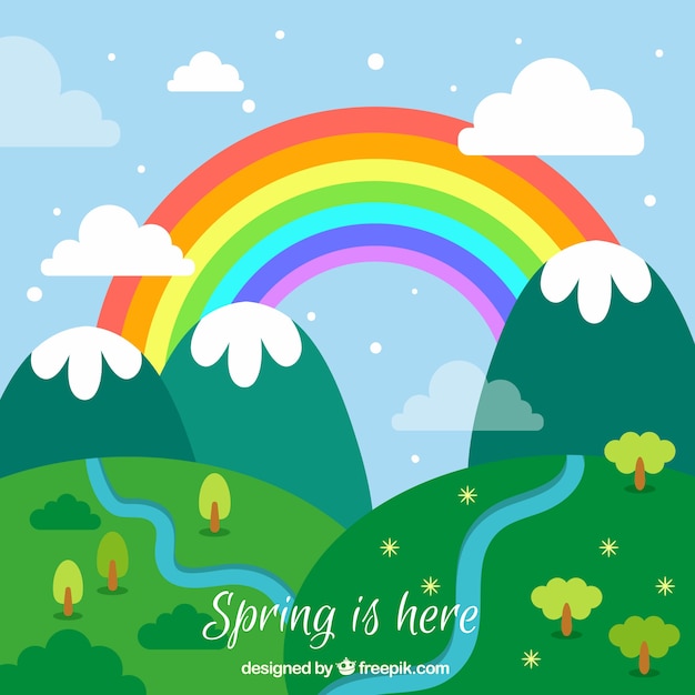 Spring landscape with rainbow