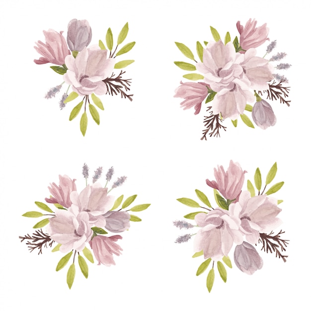 Premium Vector Spring Magnolia Flower Bouquet Watercolor Illustration