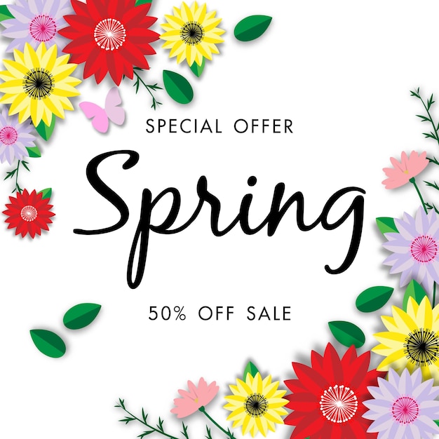 Download Spring sale background with beautiful flower Vector ...