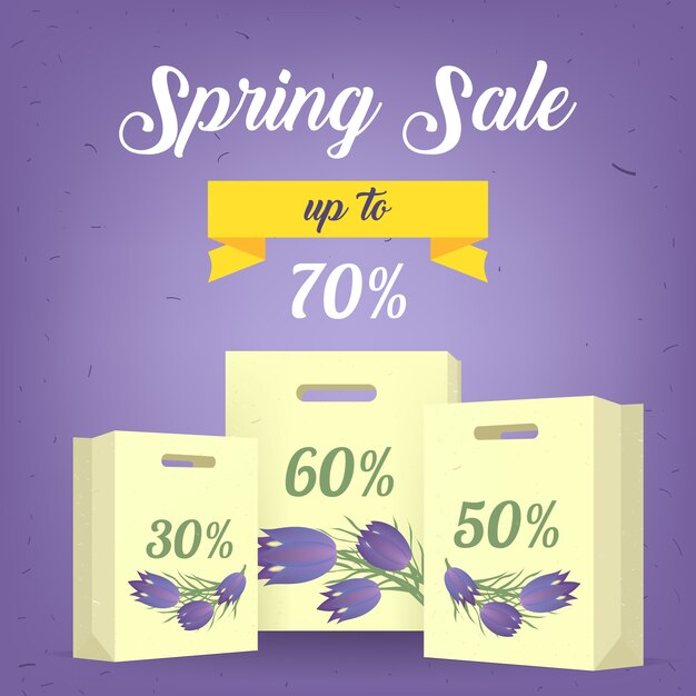 Spring Sale Banner Poster Tag Design With Colorful Flowers