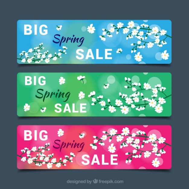 Spring sale banners with cherry blossom