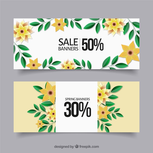 Spring sale banners with yellow flowers
