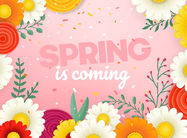 Spring sale vector banner. photoreal vector illustration with flowers Premium Vector