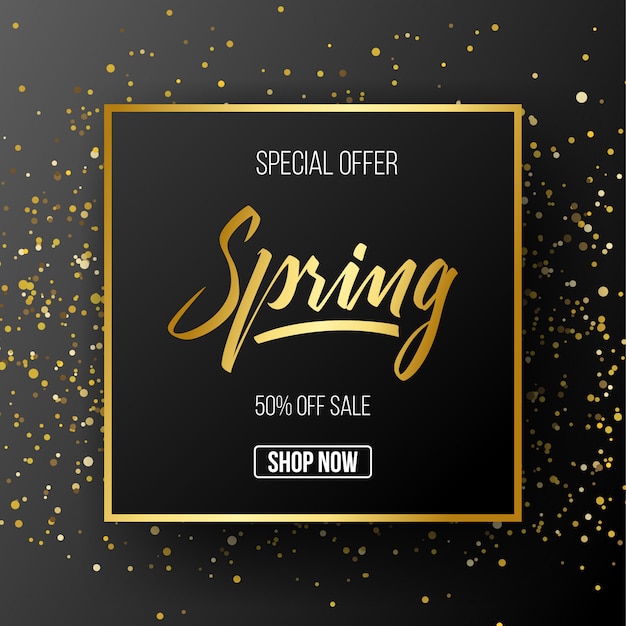 Premium Vector | Spring season promotion banner gold