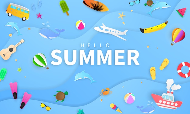 春夏フレームポスター 水泳リング挨拶背景 バナーイラストやポスターカードのデザイン プレミアムベクター