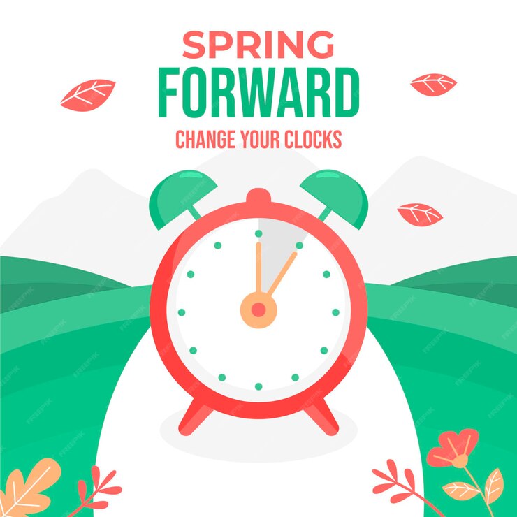 Free Vector Spring time change illustration with clock
