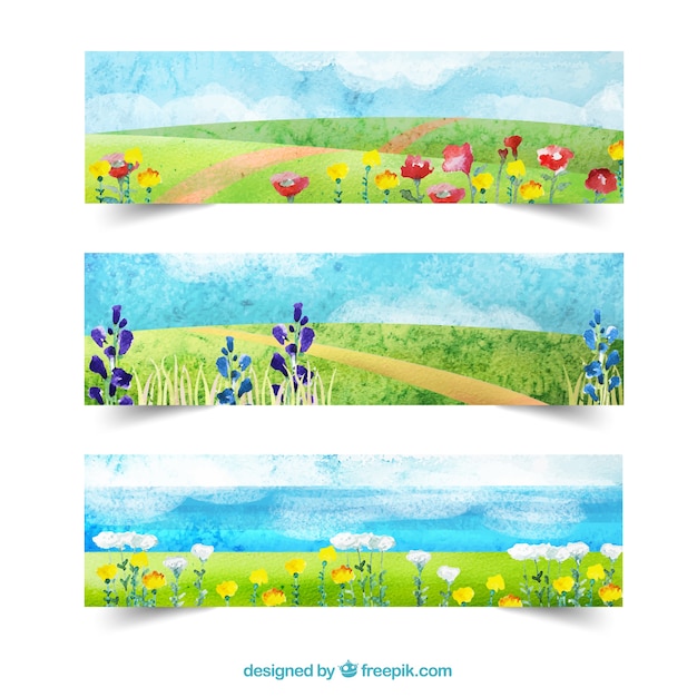 Spring watercolour landscape banners