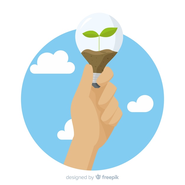 Sprout and soil inside a lightbulb Free Vector
