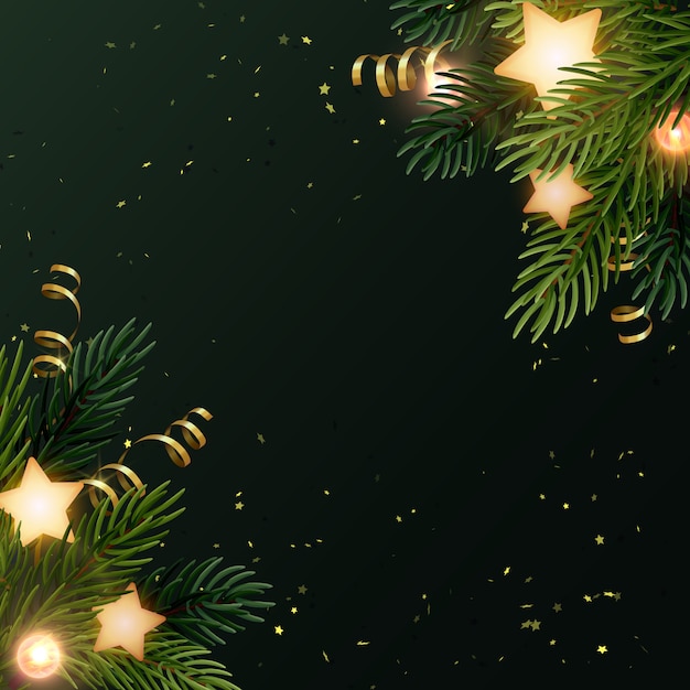 Premium Vector | Square christmas background with fir branches, glowing ...