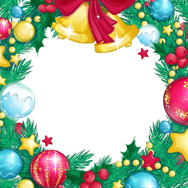 Premium Vector | Square festive frame with christmas decorations, holly