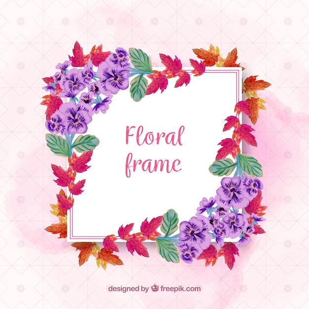 Download Square floral frame with cute flowers Vector | Free Download