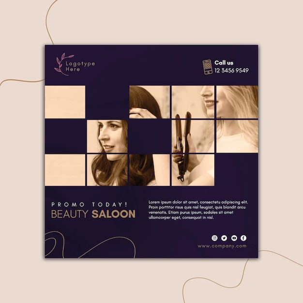 Square flyer template for beauty salon Premium Vector