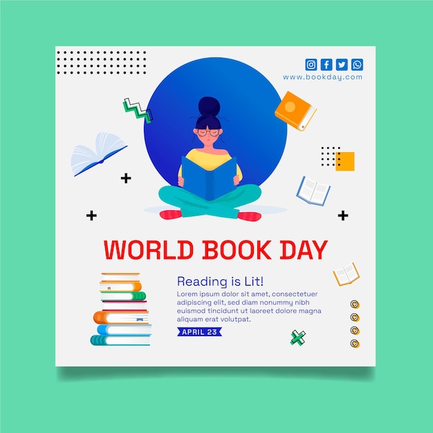 Premium Vector | Square flyer template for world book day celebration