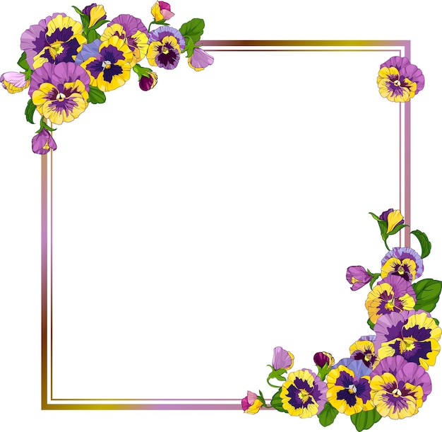 Premium Vector | Square Frame With Pansy Flowers