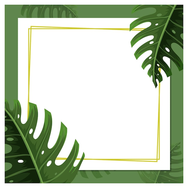 Premium Vector | Square frame with tropical green leaves