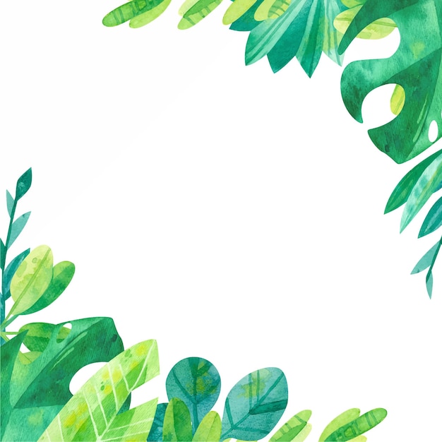 水彩ジャングルの葉と正方形のフレーム 無料のベクター
