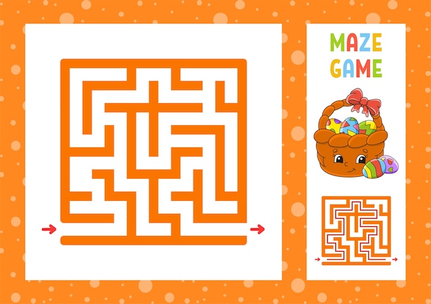 正方形の迷路 子供のためのゲーム 子供のためのパズル 幸せなキャラクター プレミアムベクター