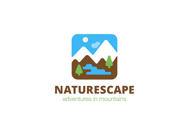 正方形の自然風景旅行ロゴフラットアイコン 無料のベクター