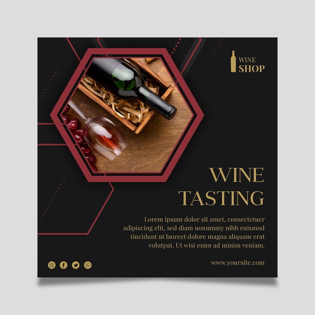 Free Vector Squared flyer template for wine tasting with bottle and glass