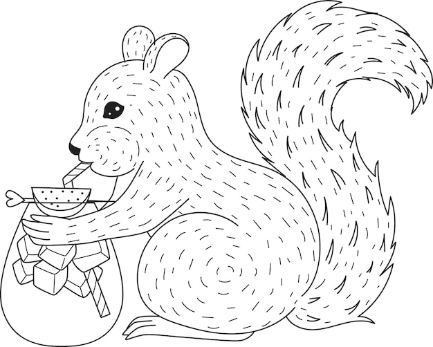 Download Premium Vector Squirrel Drinking Cocktail For Coloring Book Coloring Page Illustration