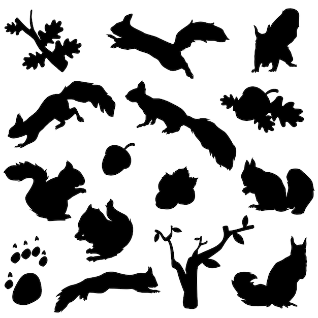 プレミアムベクター リスの森動物のシルエットクリップアート