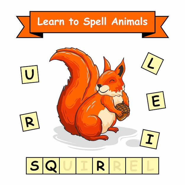Premium Vector | Squirrel learn to spell animals worksheet