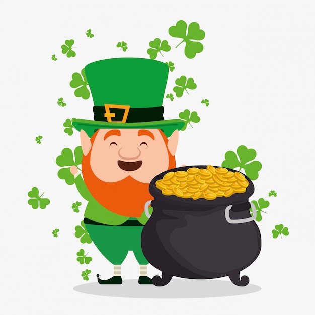 Free Vector | St patrick's day elf wearing hat with cauldron and coins