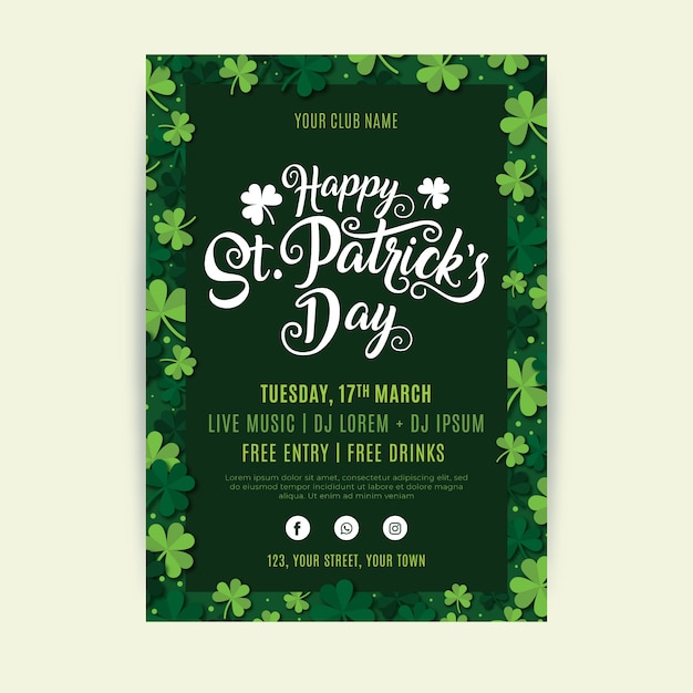 St. patrick's day flyer template in flat design Free Vector